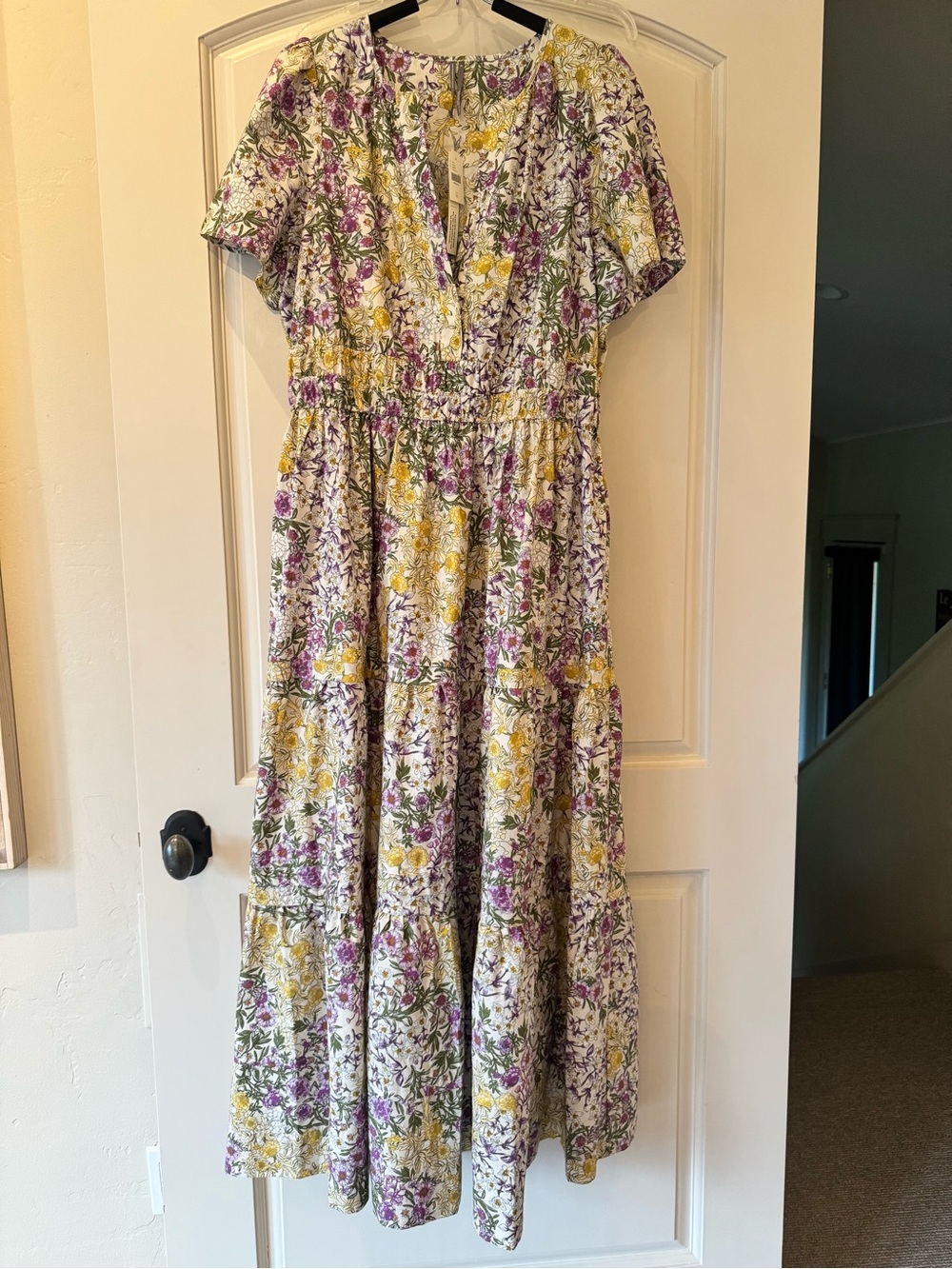 Anthropologie Somerset White Floral Maxi Dress with Yellow & Purple Size XL